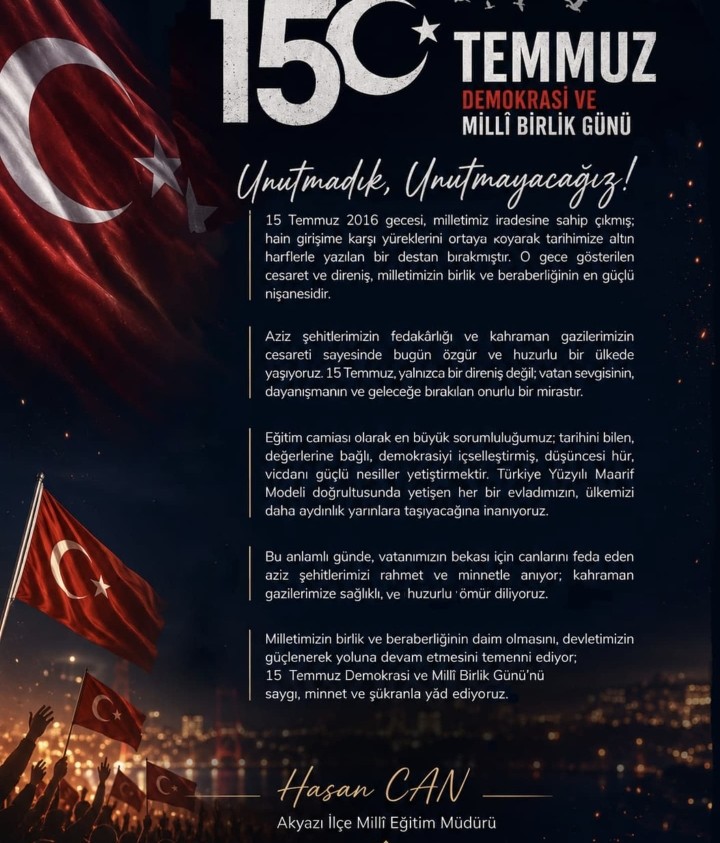 HASAN CAN 15 TEMMUZ MESAJI 14.07.2026