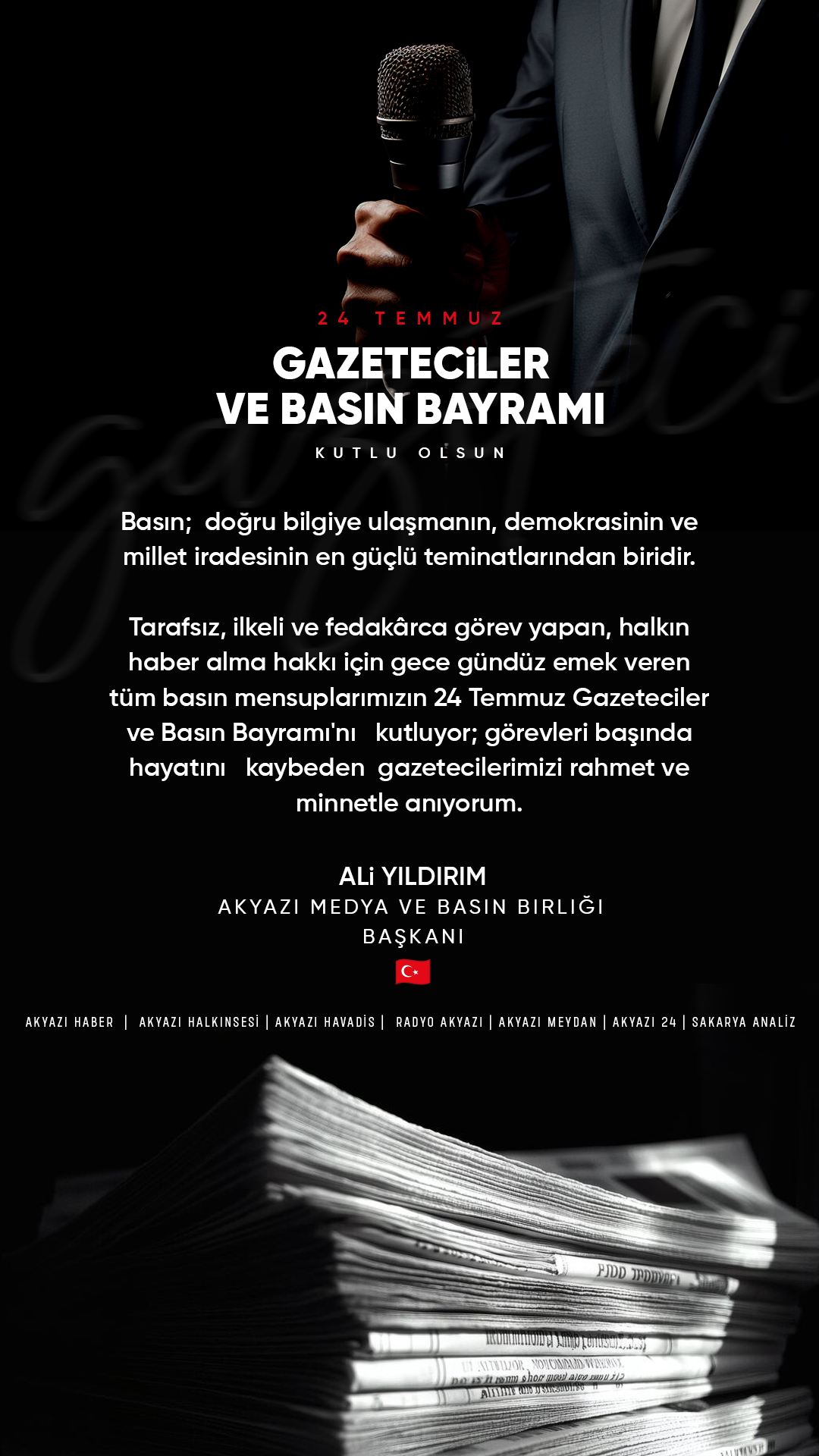 BAŞKAN YILDIRIM'IN BASIN BAYRAMI MESAJI 23.07.2026